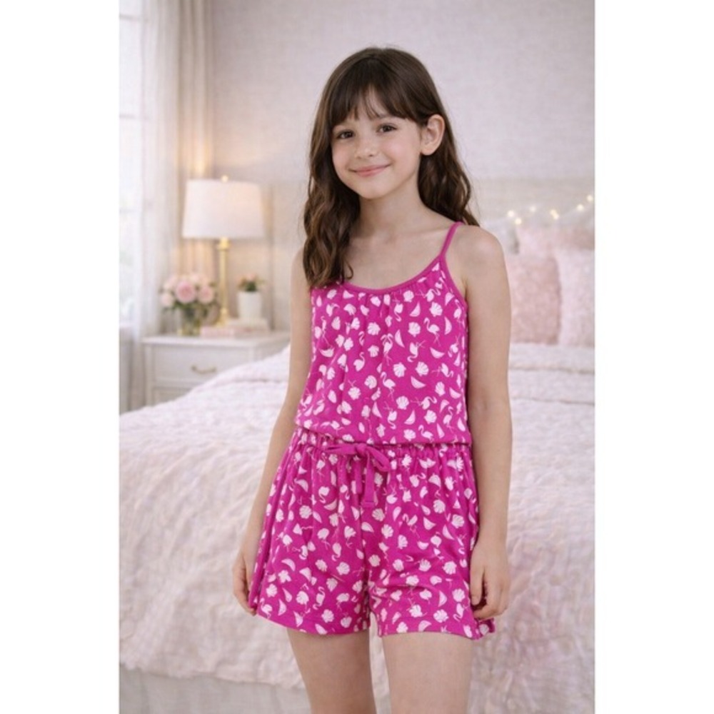 Cosa Bella Girls Tropical Flamingo Romper Pajamas with Drawstring size XL‎